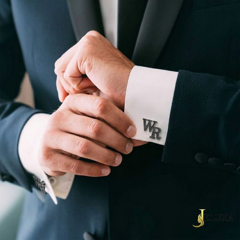 Custom Textured Monogram Initial Cufflinks For Groom's