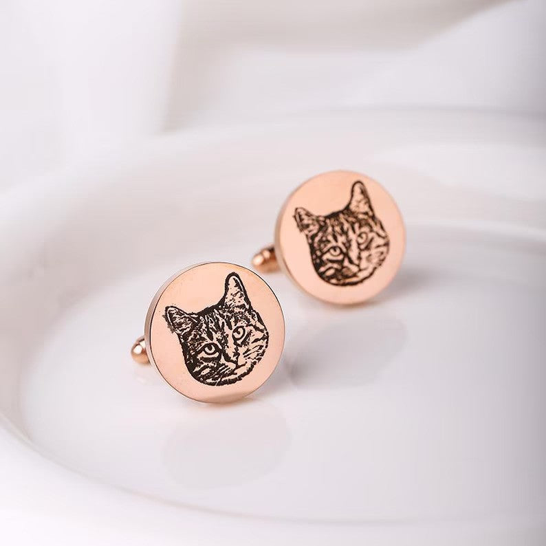 Personalized Pet Photo & Name Cufflinks for Men – Custom Engraved Picture Design