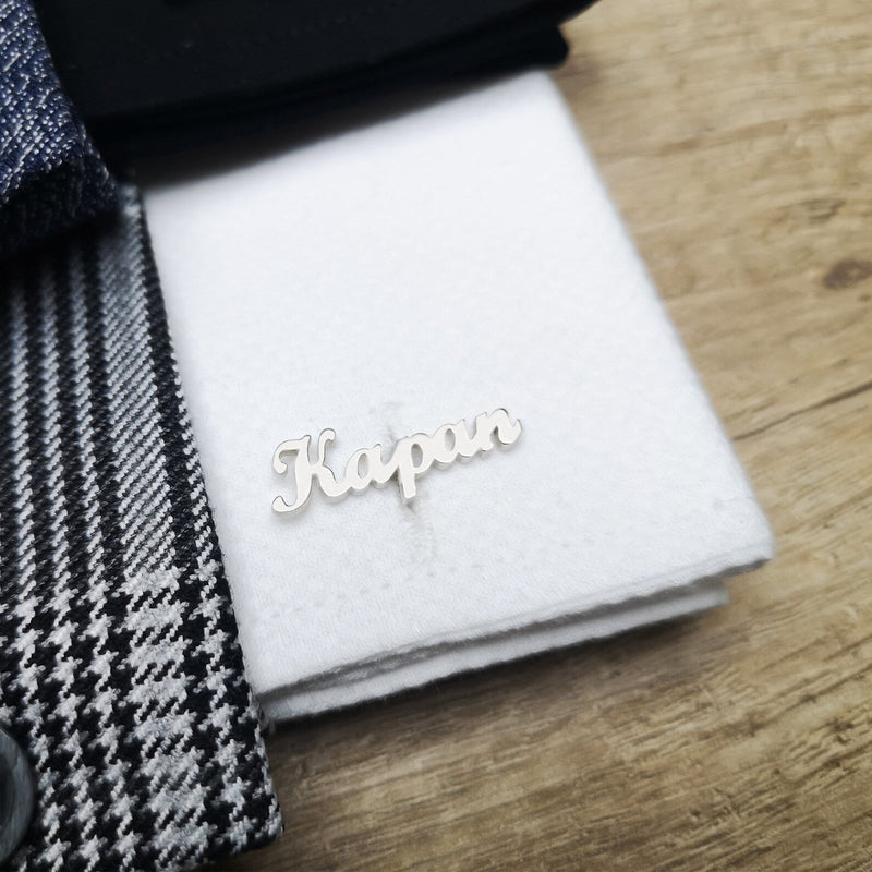 Personalized Name Cufflinks for Men – Custom Script Font Signature Design
