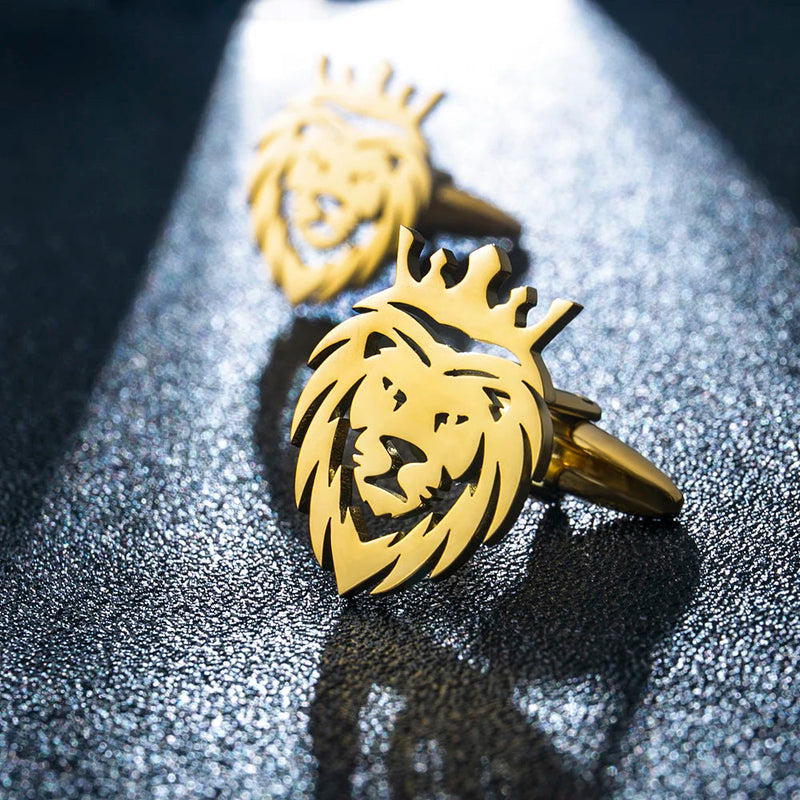 Royal Statement Golden Lion Face Cufflinks Men's