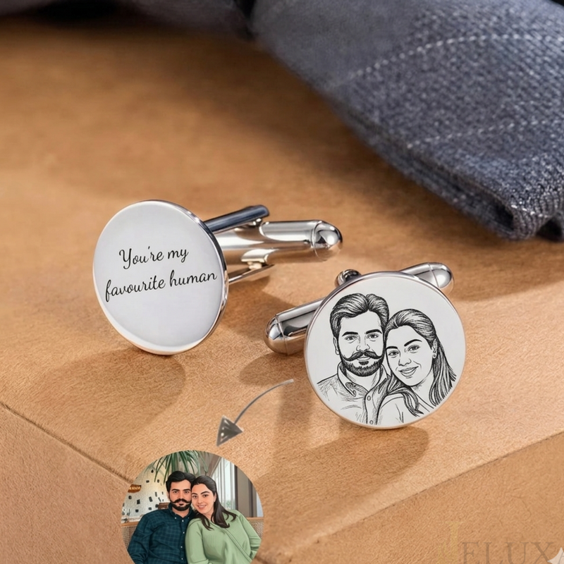 Custom Photo Engraved Cufflinks – Personalized Couple Portrait & Message Cufflinks for Men