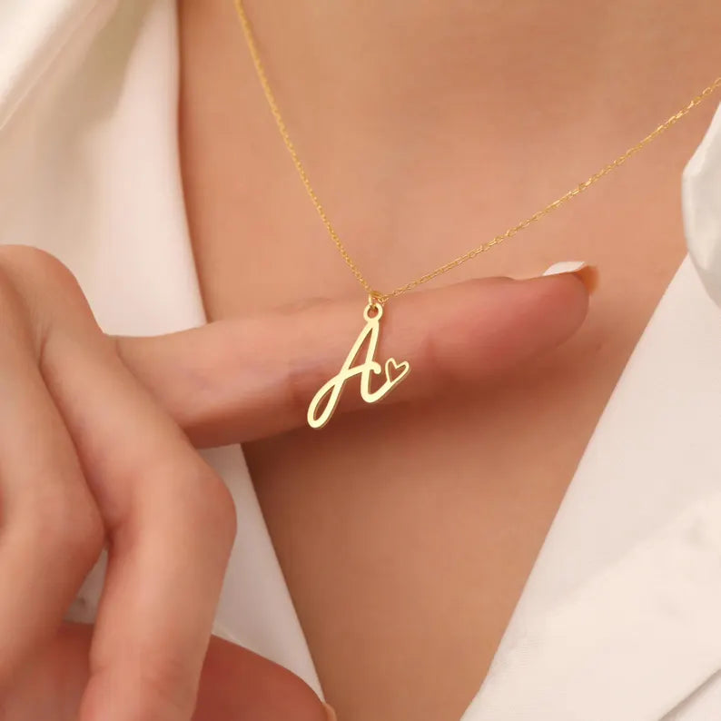 Personalised Initial Heart Pendant Name Necklace,