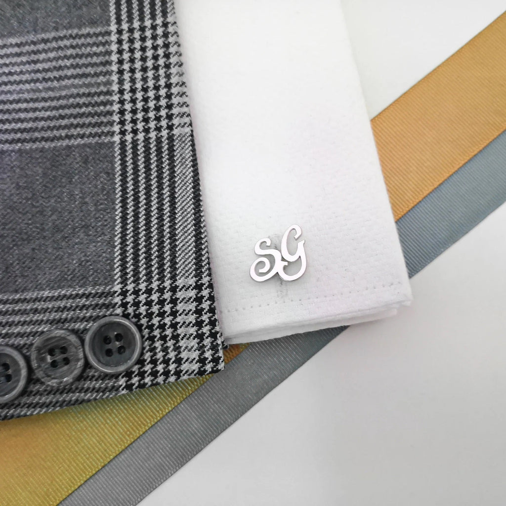 Custom Script Initial Monogram Cufflinks – Personalized Elegant Letter Cufflinks for Men’s Formal Wear & Wedding Gifts