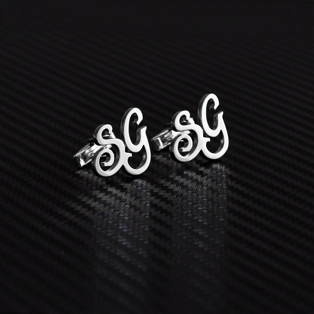 Custom Script Initial Monogram Cufflinks – Personalized Elegant Letter Cufflinks for Men’s Formal Wear & Wedding Gifts