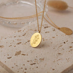 "I Love You Mom" Oval Birth Flower Necklace