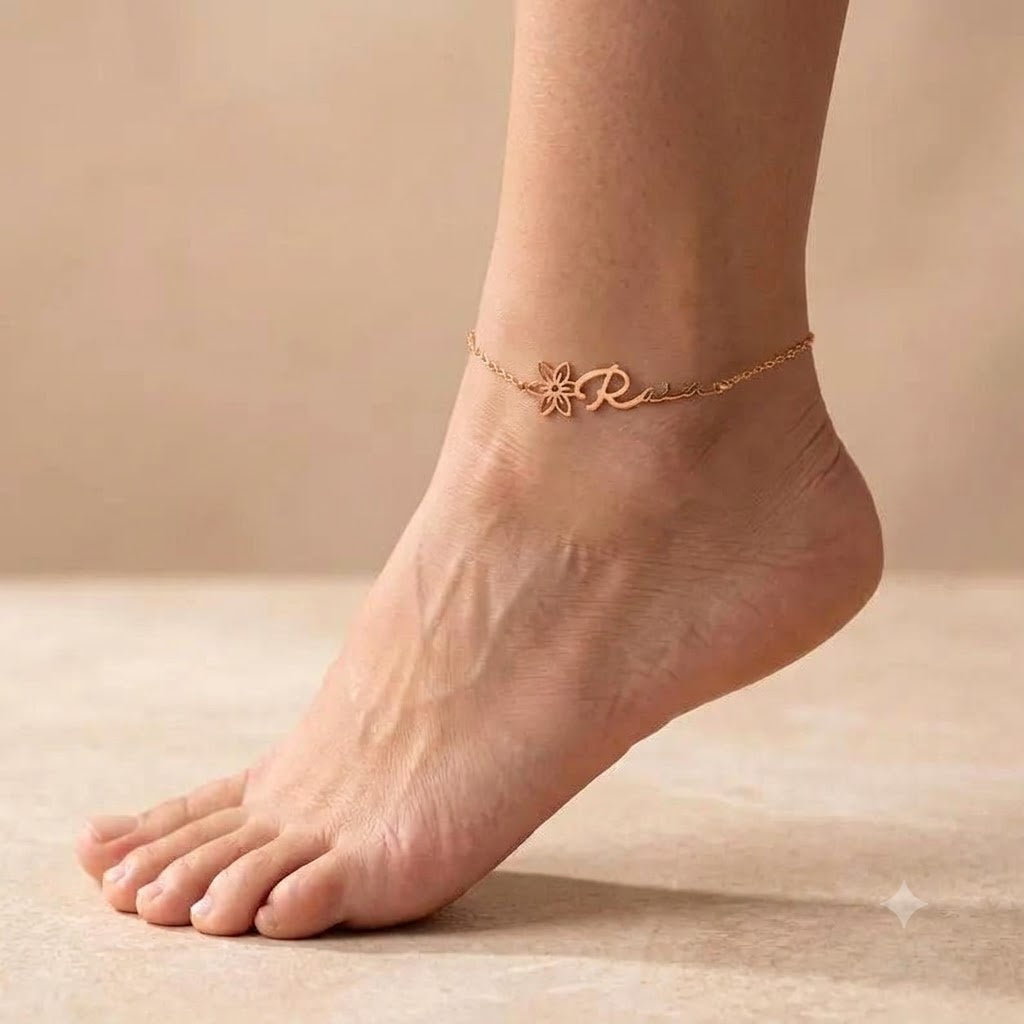 Personalized Floral Name Anklet