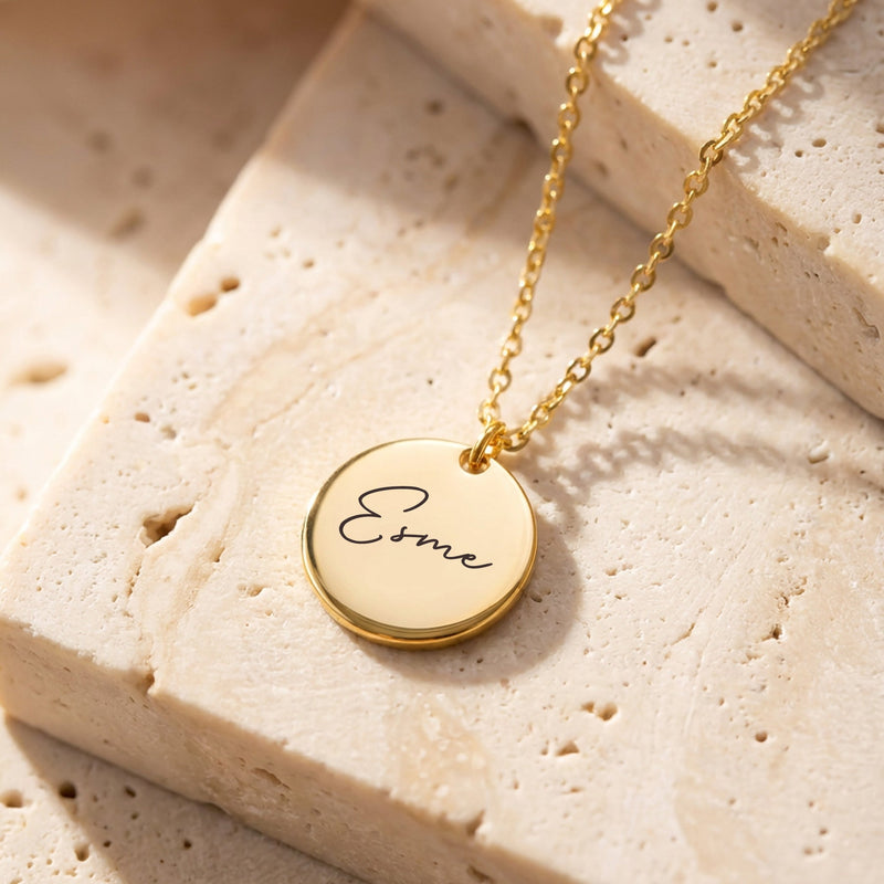 Personalised Disc Name Necklace in Gold, Silver or Rose Gold