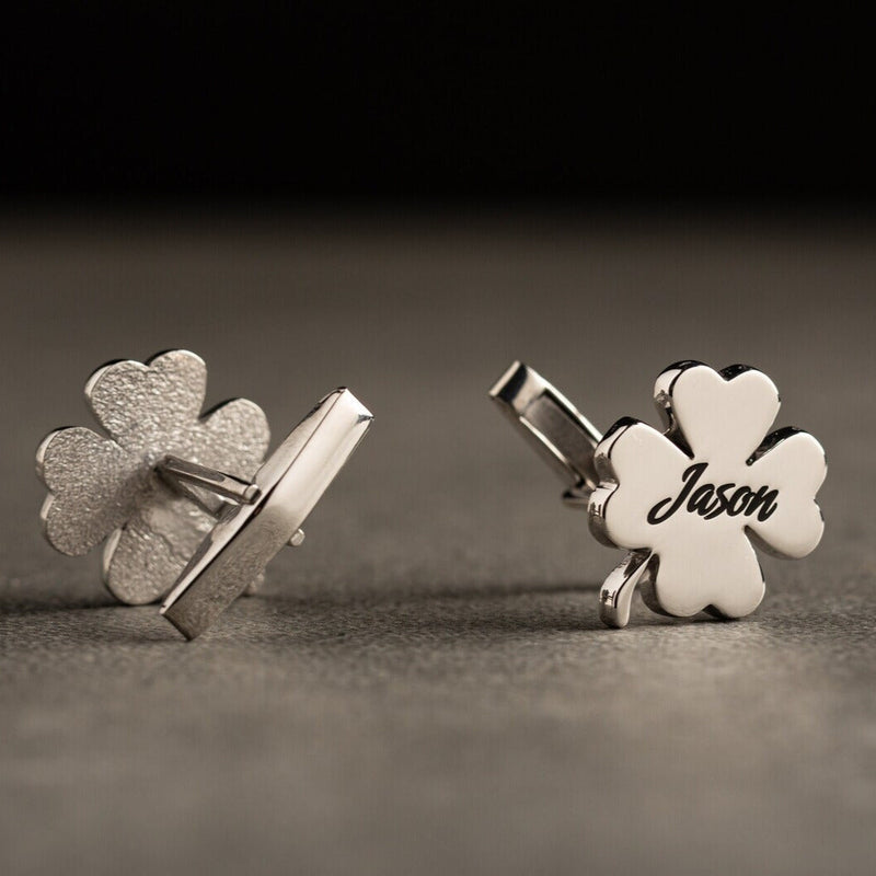 Four Leaf Clover - Personalized Engraved Initial Cufflinks