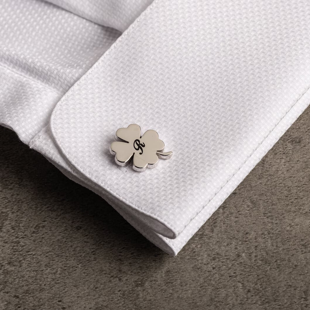 Four Leaf Clover - Personalized Engraved Initial Cufflinks