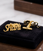Personalized Name Cufflinks with Mustache Design