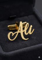 Custom Ali Name Cufflinks - Premium Gold Polish Personalized Heart Script Design