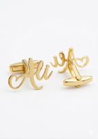 Custom Ali Name Cufflinks - Premium Gold Polish Personalized Heart Script Design