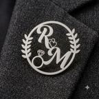 Silver 'R&M' Groom Wedding Brooch Pin