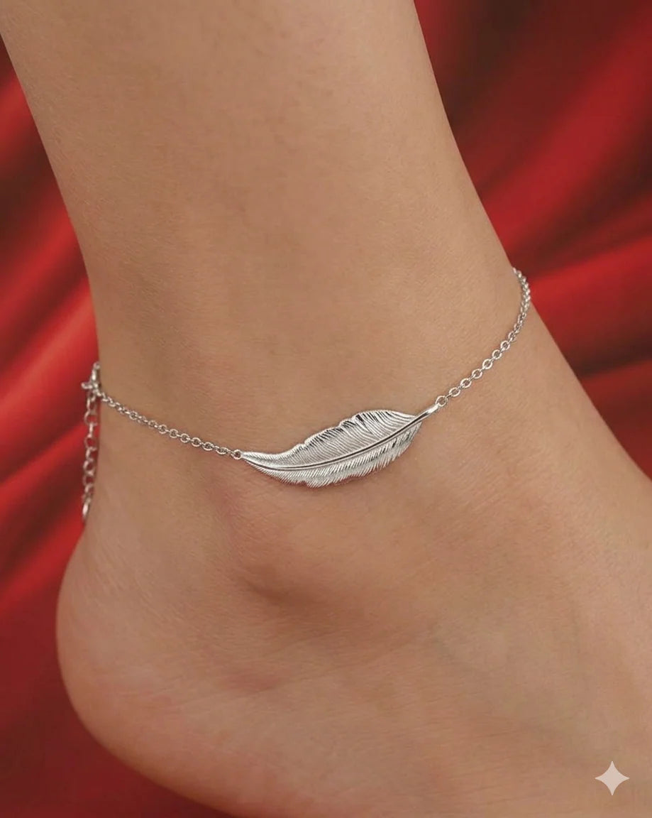 Graceful Leaf Feather Chain Anklet
