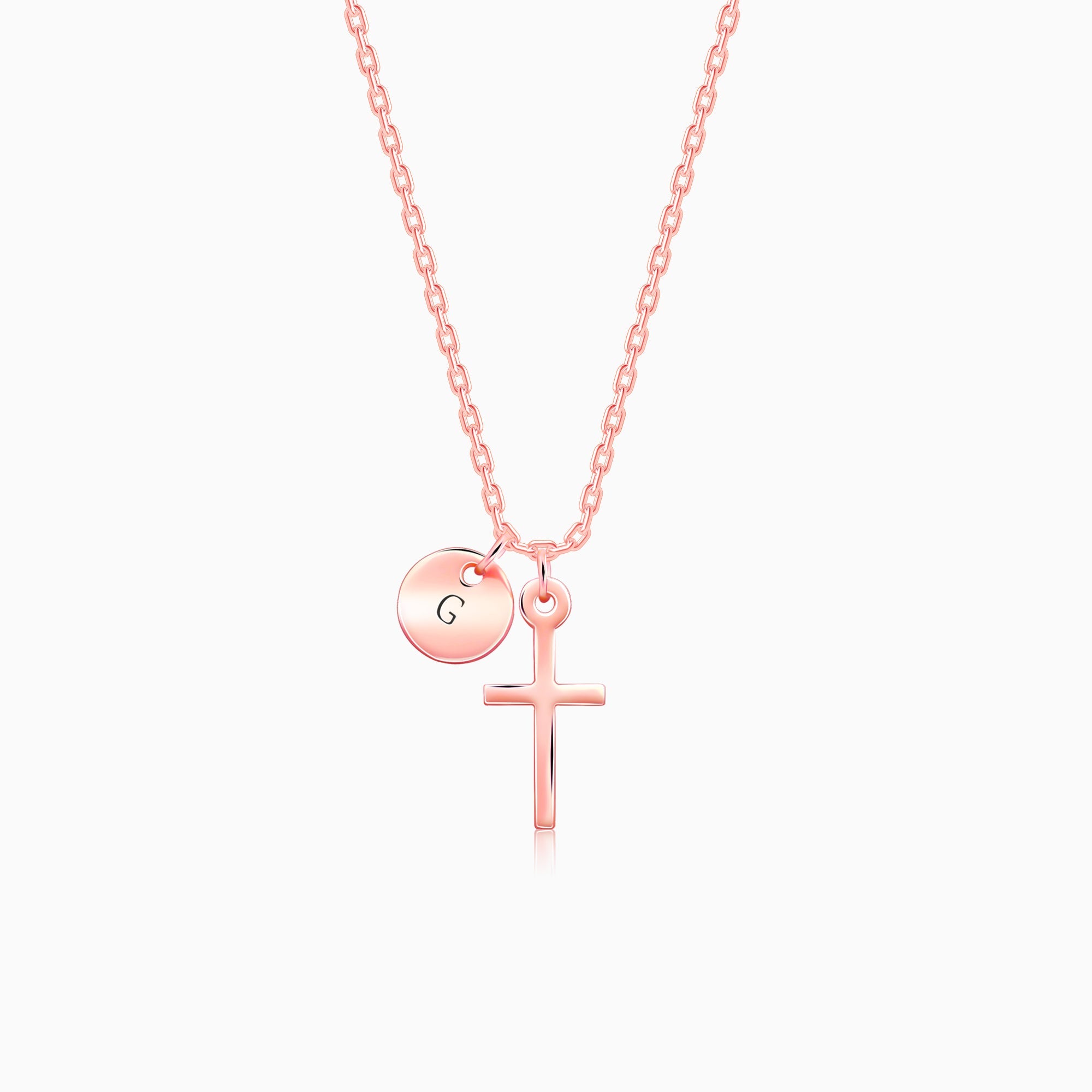 Rose Gold Personalised Halo Cross Pendant With Link Chain