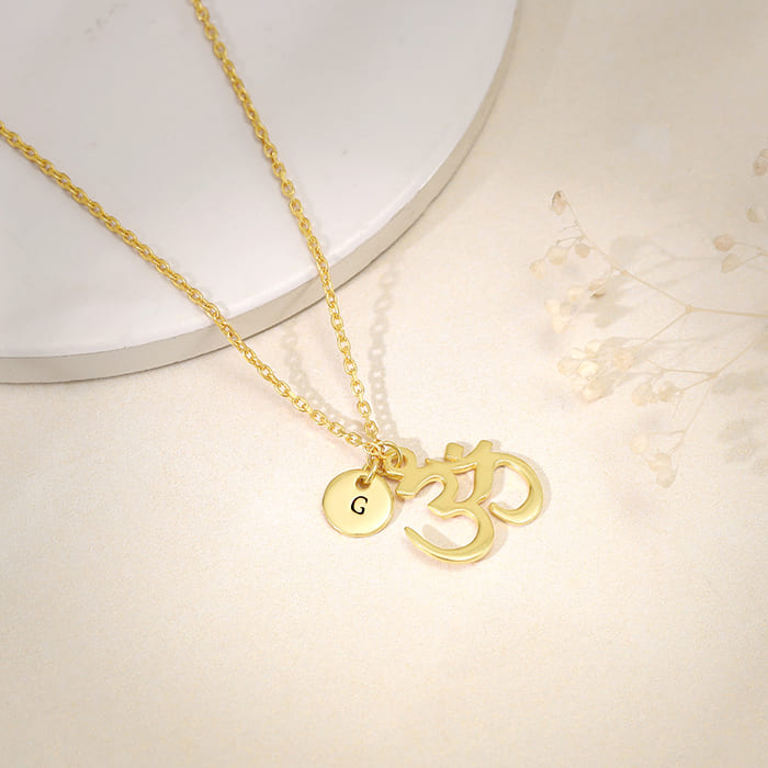 Golden Personalised Om Pendant With Link Chain