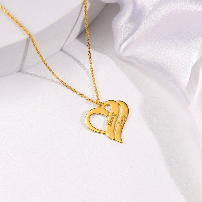Golden Personalised Name Heart Duo Pendant With Link Chain