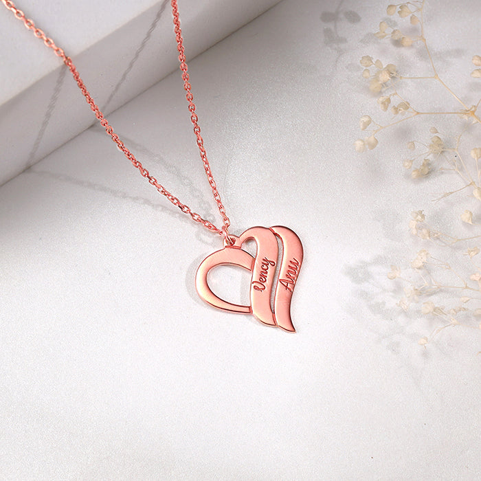 Rose Gold Personalised Name Heart Duo Pendant With Link Chain