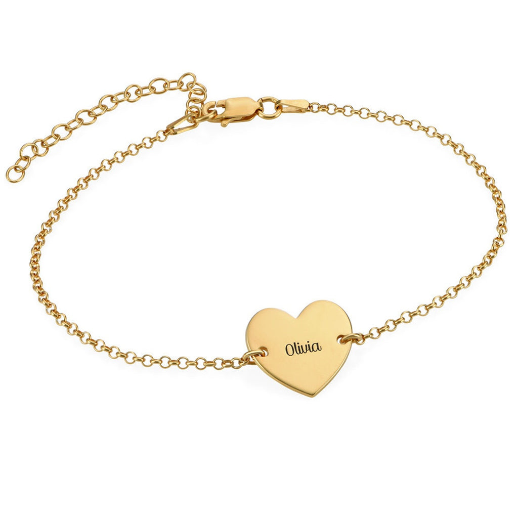 Personalized Gold Plated Engraved Heart Charm Name Anklet