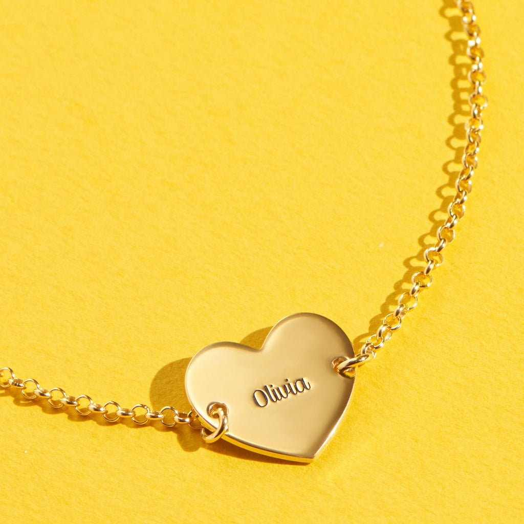 Personalized Gold Plated Engraved Heart Charm Name Anklet