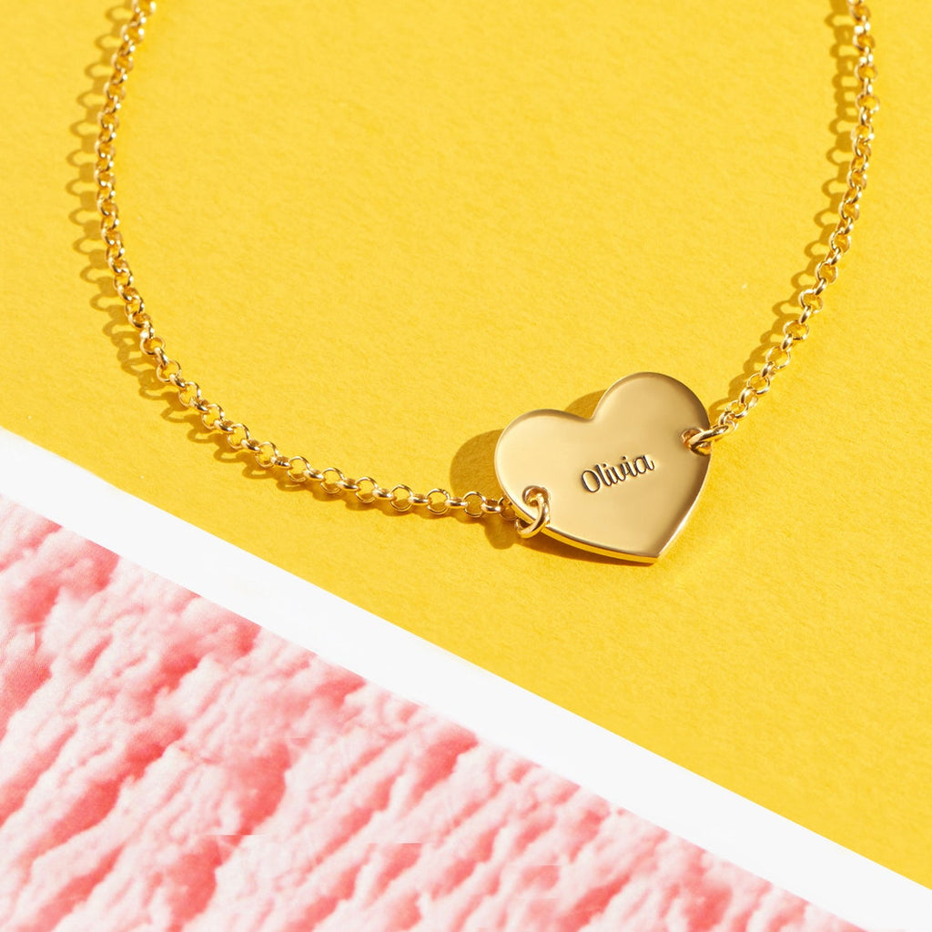 Personalized Gold Plated Engraved Heart Charm Name Anklet