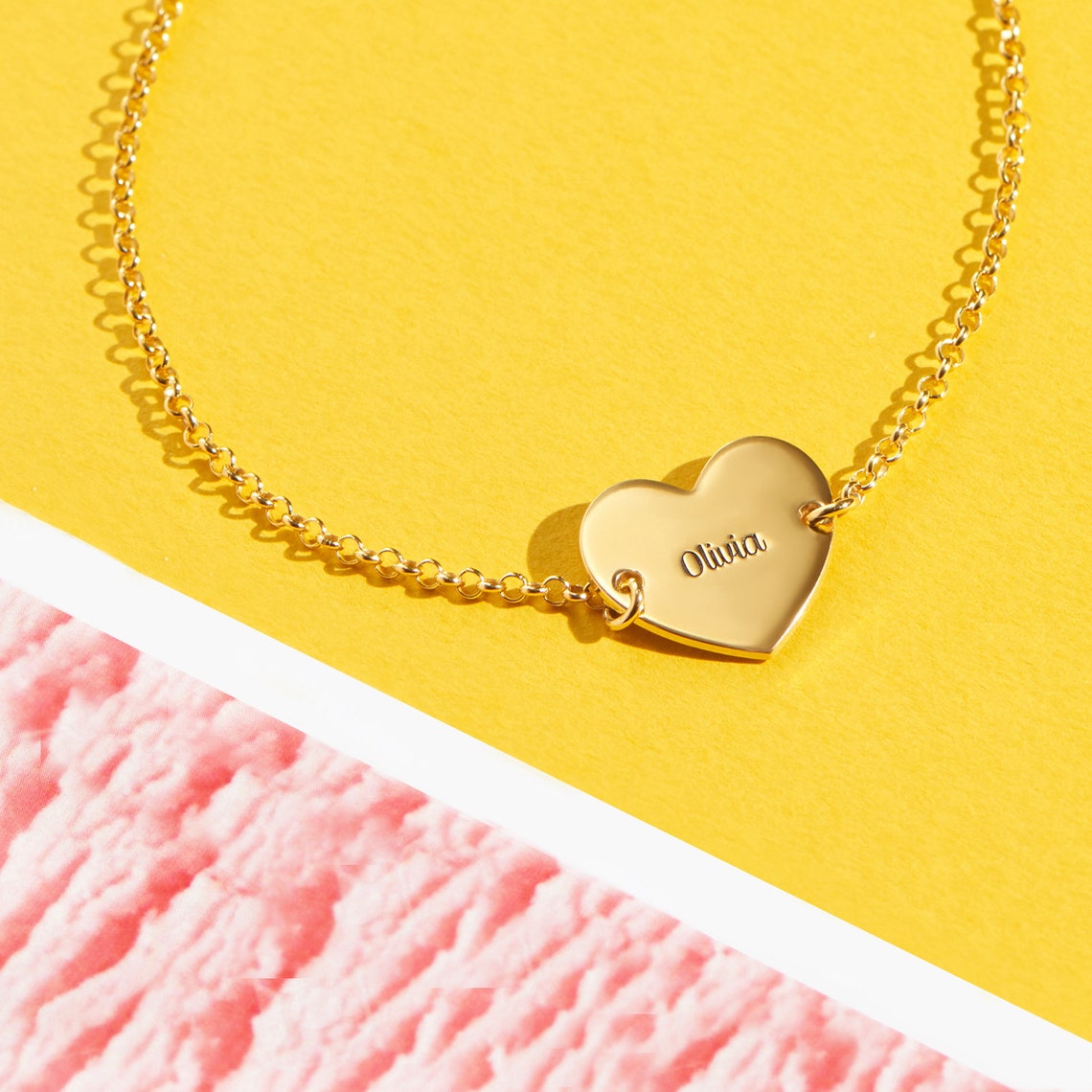 Personalized Gold Plated Engraved Heart Charm Name Anklet