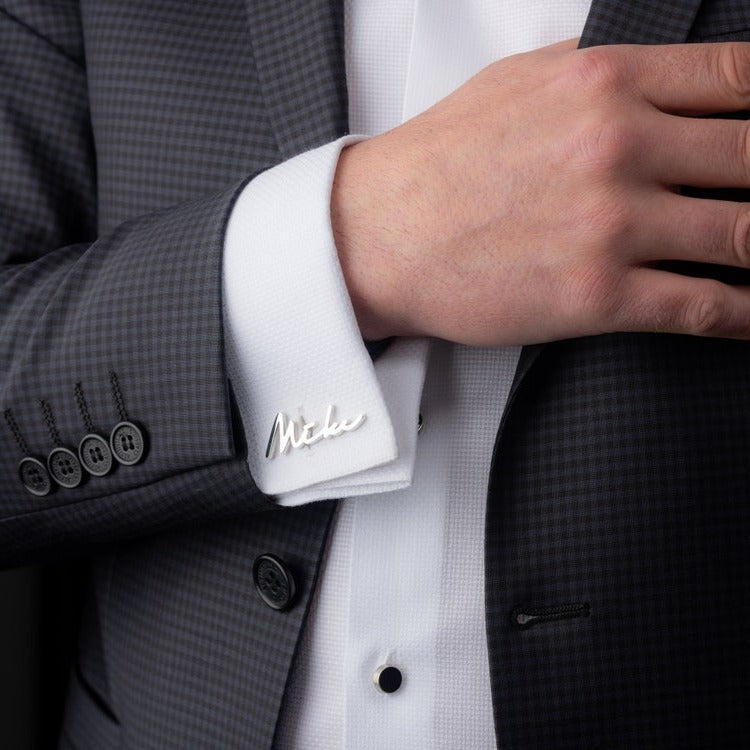 Personalized Signature Name Cufflinks – Custom Engraved Groomsmen Gift for Men