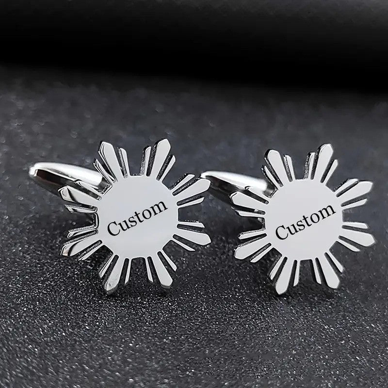 Personalized Sunflower Name Cufflinks & Brooch Set For Groom's