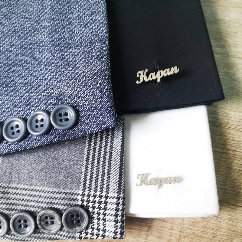 Personalized Name Cufflinks for Men – Custom Script Font Signature Design