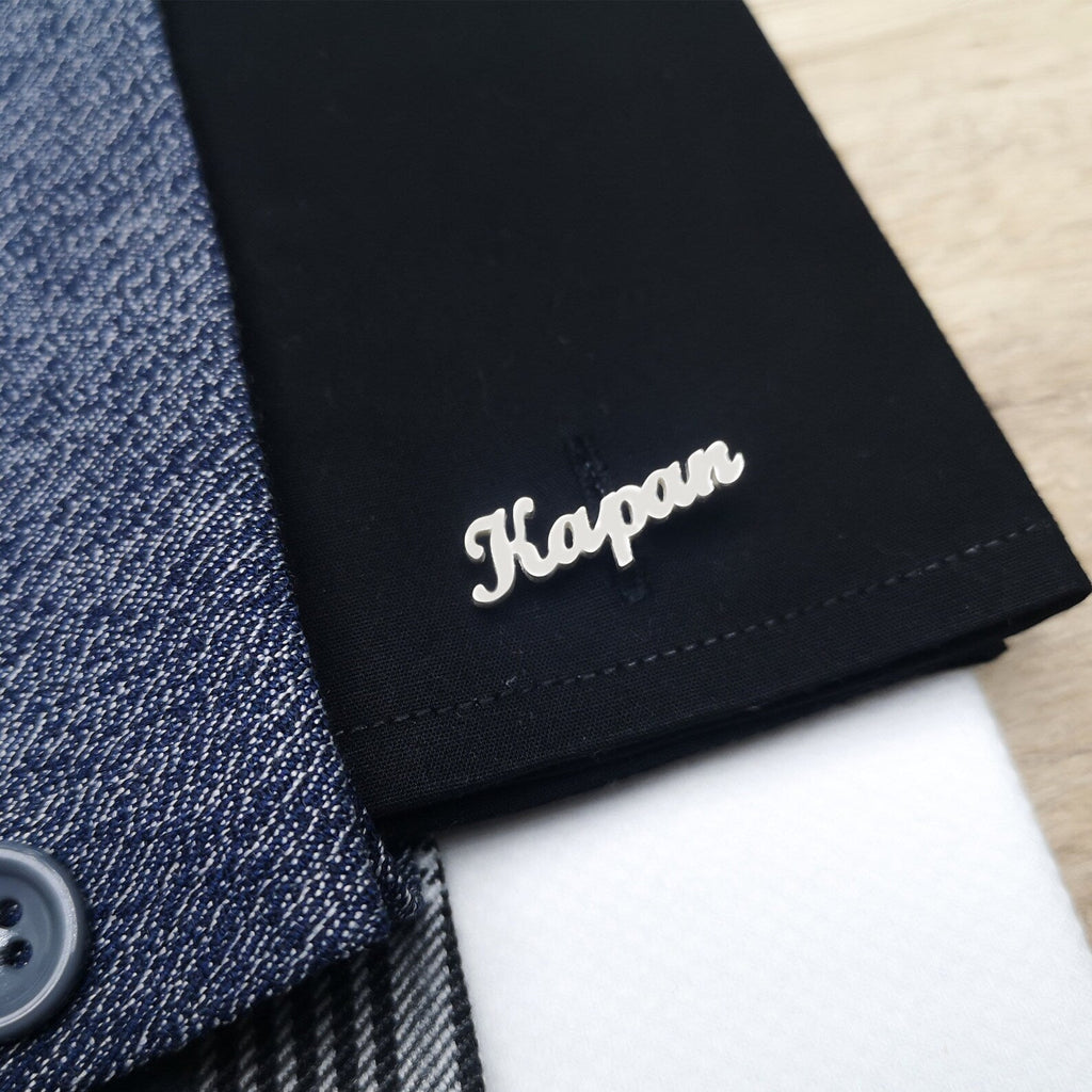Personalized Name Cufflinks for Men – Custom Script Font Signature Design