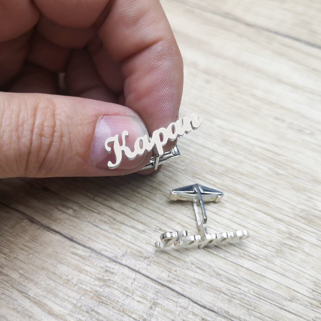 Personalized Name Cufflinks for Men – Custom Script Font Signature Design