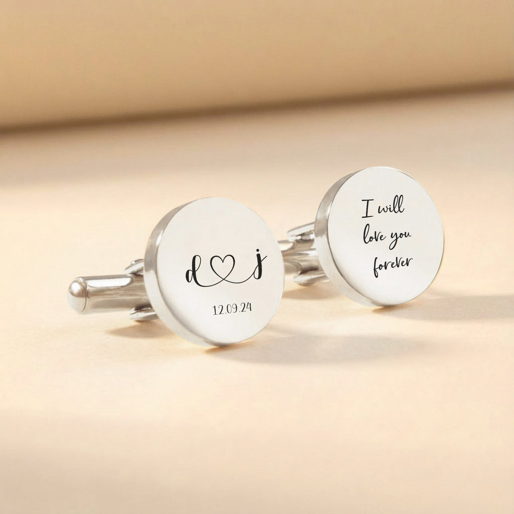 Personalised Wedding Cufflinks – Custom Message & Date