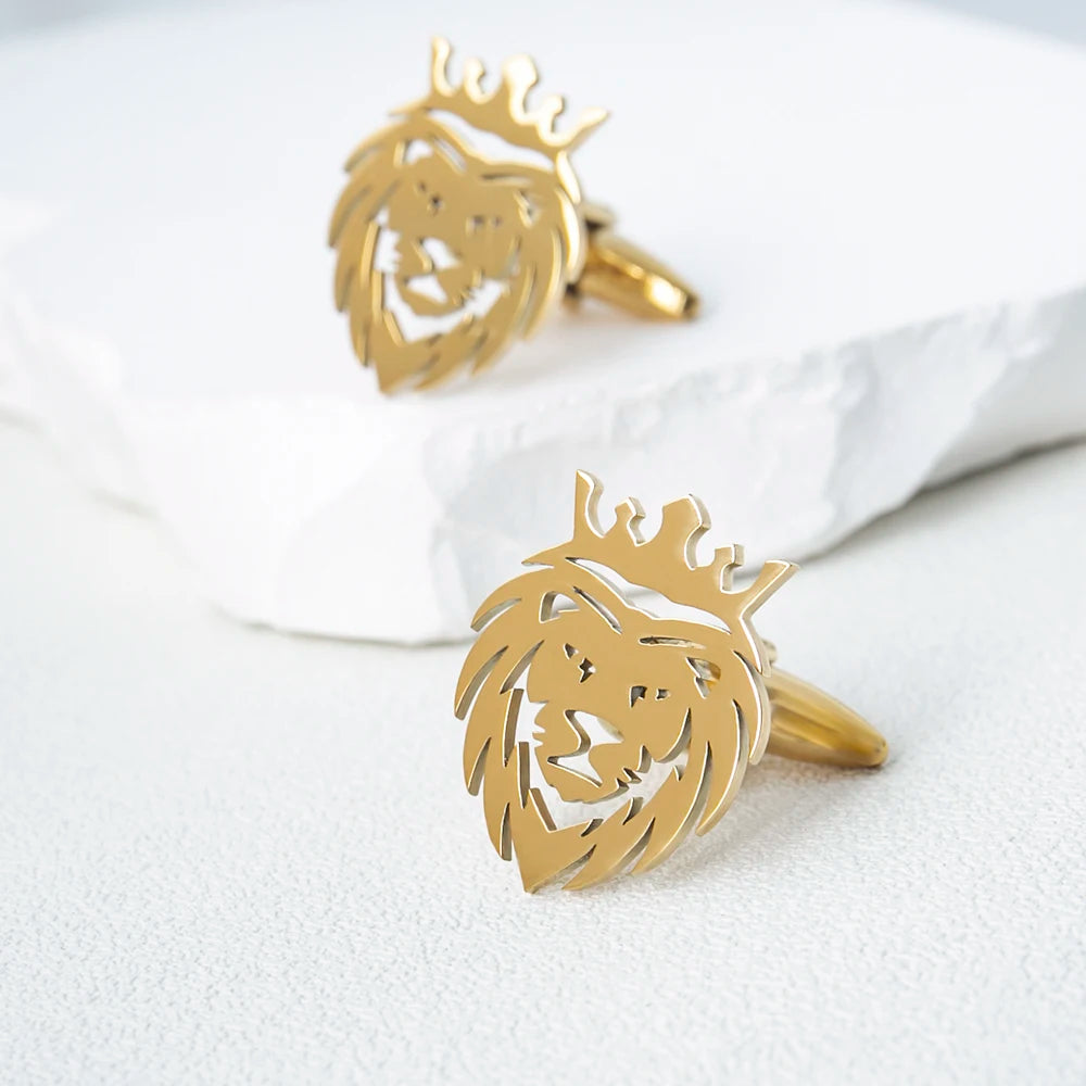 Royal Statement Golden Lion Face Cufflinks Men's