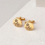 Custom Photo Engraved Cufflinks – Personalized Couple Portrait & Message Cufflinks for Men