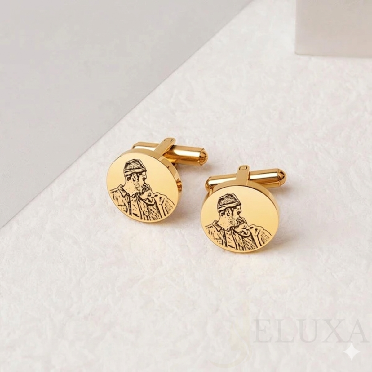 Custom Photo Engraved Cufflinks – Personalized Couple Portrait & Message Cufflinks for Men