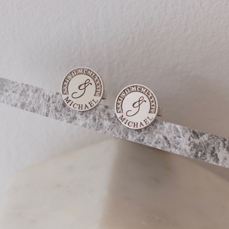 Personalized Groom Embossed Initial Name Cufflink For Men's