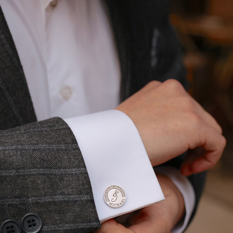 Personalized Groom Embossed Initial Name Cufflink For Men's