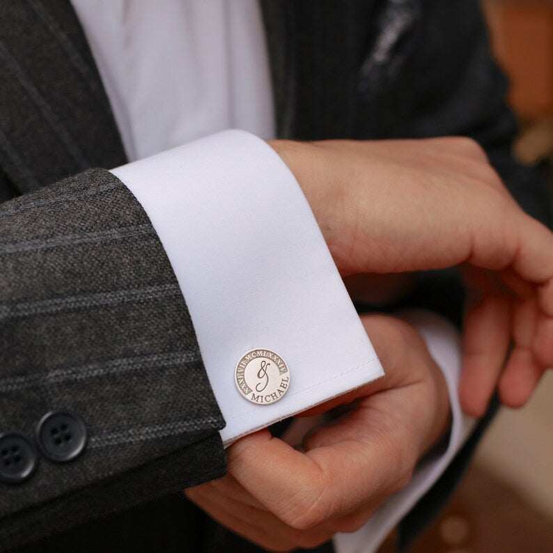 Personalized Groom Embossed Initial Name Cufflink For Men's