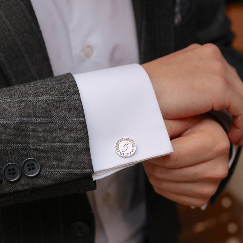 Personalized Groom Embossed Initial Name Cufflink For Men's