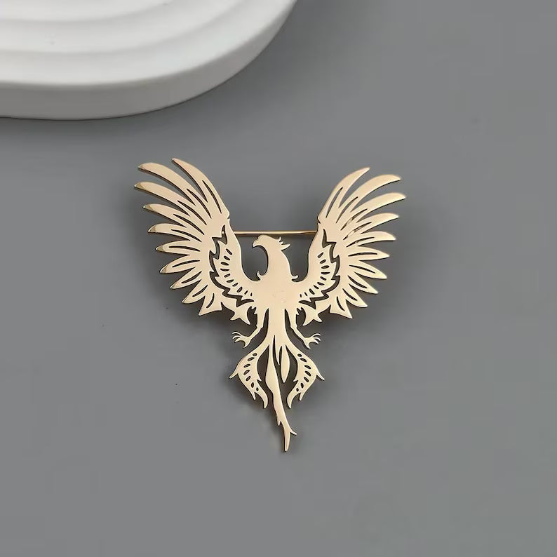 Gold Plated Phoenix Bird Brooch Pin for Men Suit Lapel