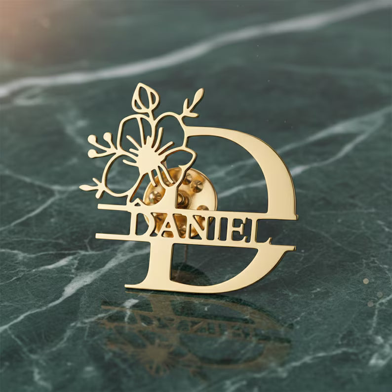 Custom Floral Name Brooch