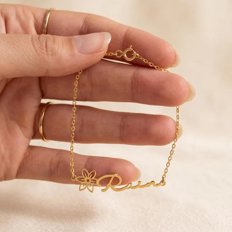 Personalized Floral Name Anklet