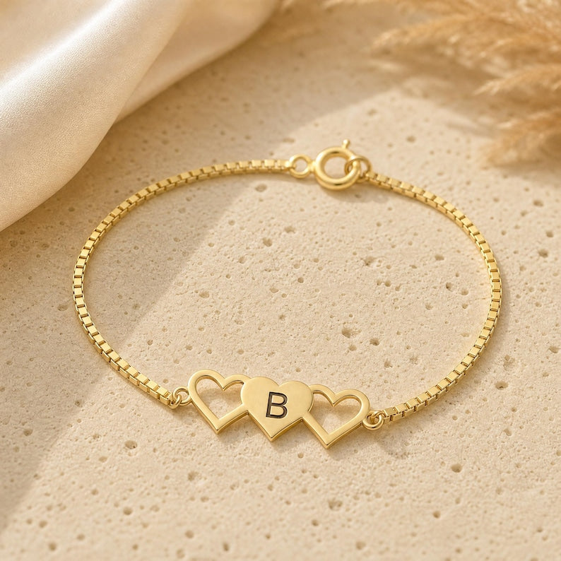 Sisters Heart Bracelet-Custom Initial Bracelet