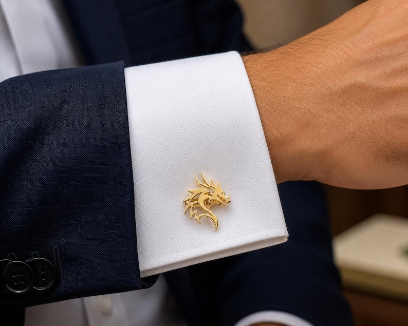 Elegant Gold Dragon Cufflinks for Men's