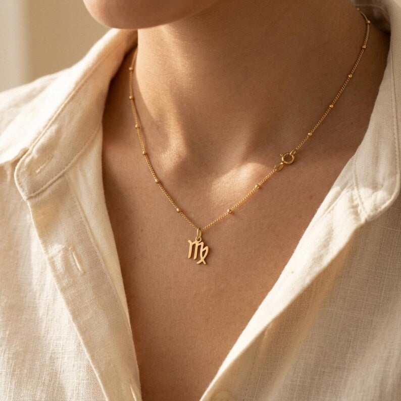 Zodiac Sign Necklace Layering Charm, Astrology Birthday Gift for Her